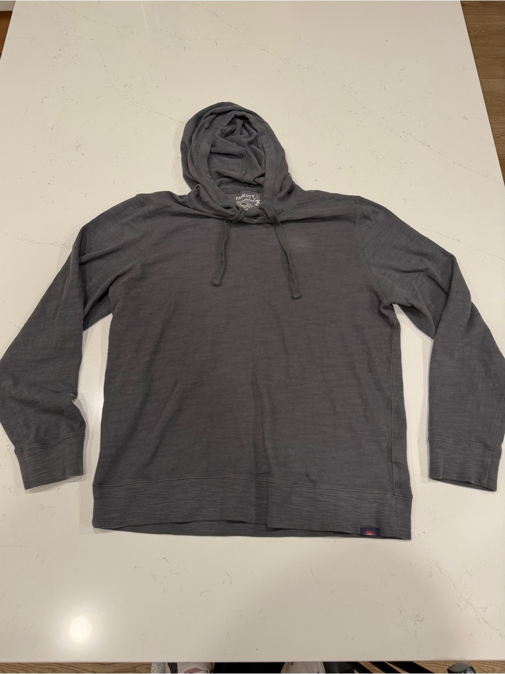 Faherty Men's Charcoal Sunwashed Slub Hoodie - Large